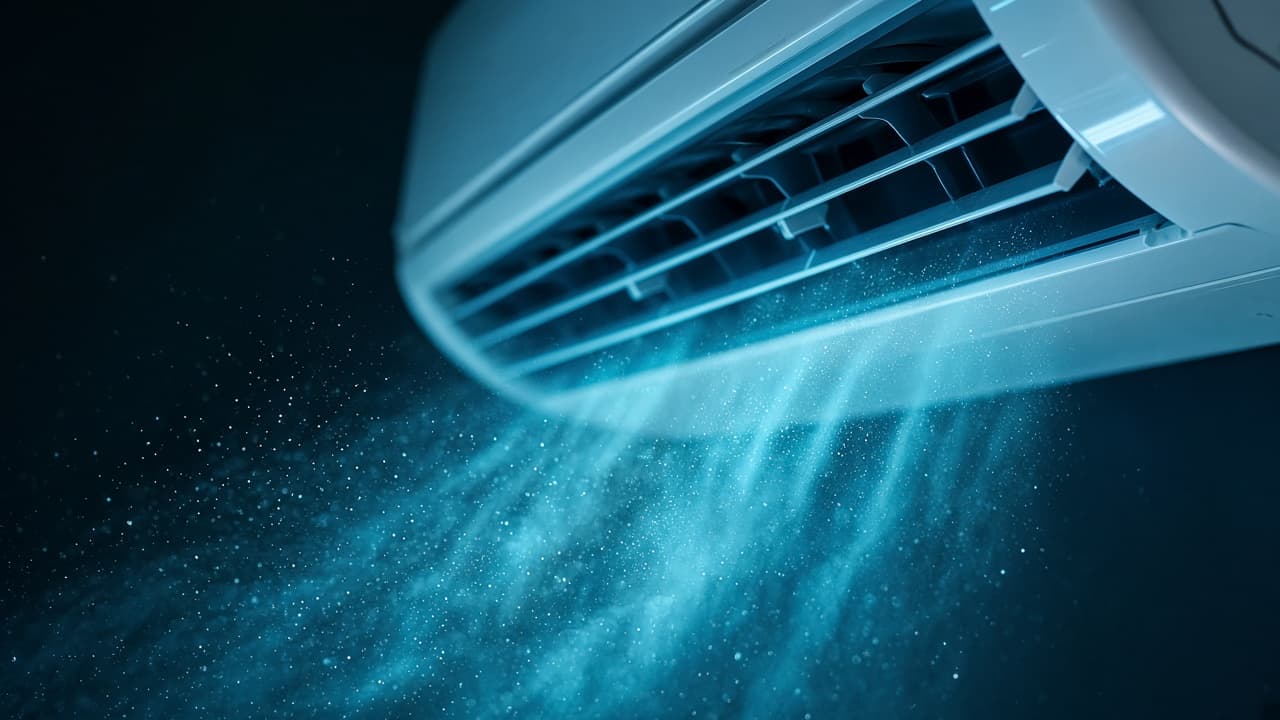 Cold mist pouring from an air conditioner vent
